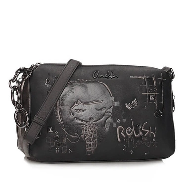 Torebka damska Anekke 43753-523 BOLSO HANDBAG BANDOLERA SINTETICO TULIP czarna listonoszka trzykomorowa zapinana na zamek na ramię