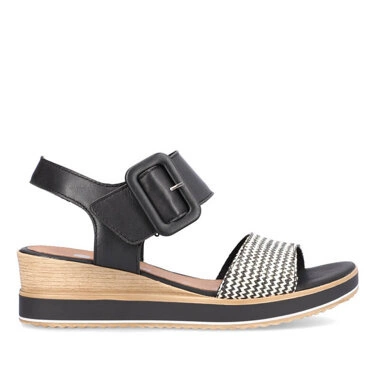 Sandały damskie Remonte D6453-01 czarne na koturnie zapinane na rzep