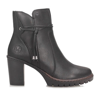 Casualowe czarne botki damskie na obcasie Rieker Y2567-00