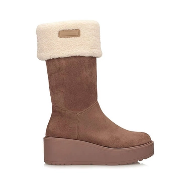 Modne beżowe kozaki śniegowce damskie na platformie Potocki 25-11327BG