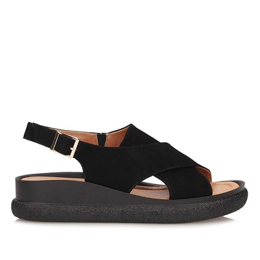 Skórzane czarne sandały damskie na platformie Vinceza 66758 BK SKÓRA