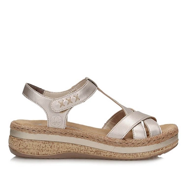 Złote klasyczne sandały damskie na platformie Rieker V0919-90