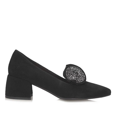 Skórzane półbuty damskie na obcasie S.Barski MR52-181 BLK SILVER