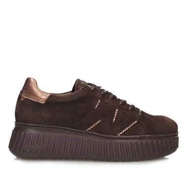 Sneakersy damskie Wonders A-5201 TREND I TESTA ZENIT ORO brązowe zamszowe na platformie wsuwane skórzane
