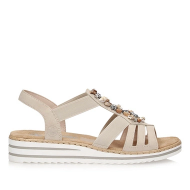 Eleganckie sandały damskie na klinie Rieker V0649-62 z muszelkami