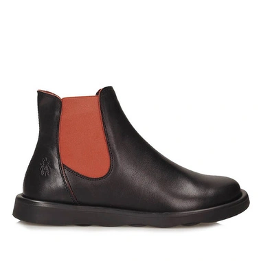 Botki damskie Fly London TICH099FLY LEATHER BLACK/RED P145099007 czarne skórzane sztyblety wsuwane