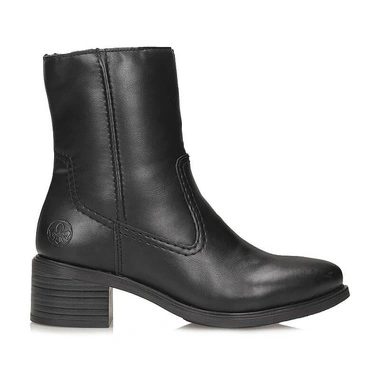 Botki damskie Rieker 74170-00 czarne na obcasie zapinane na zamek
