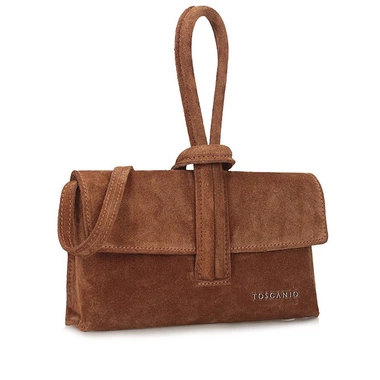 Zamszowa Wizytowa Listonoszka torebka do ręki Toscanio G80 brązowa