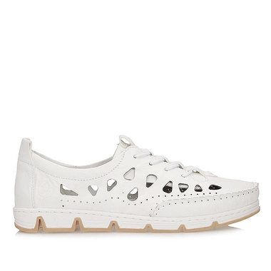 Półbuty damskie Rieker 49956-80 białe ażurowe sznurowane