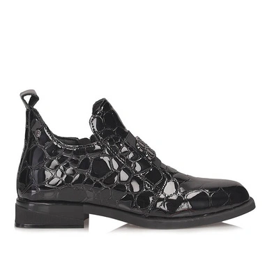 Botki damskie Filippo DBT4763/26 BK CR czarne skórzane zapinane na zamek lakierowane na obcasie