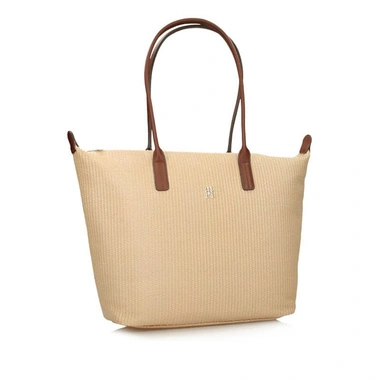 Torebka damska Tommy Hilfiger AW0AW18528 0F4 POPETTE TOTE RAFFIA żółta shopperka na zamek na ramię