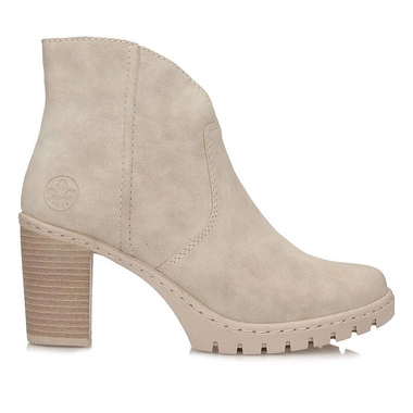 Modne beżowe botki damskie na słupku Rieker Y2553-60
