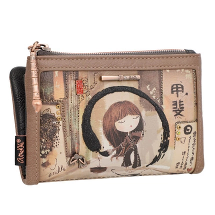 Beżowy elastyczny Portfel RFID Anekke 37719-912 