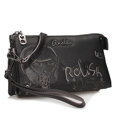 Torebka damska Anekke 43753-817 BOLSO HANDBAG BANDOLERA SINTETICO TULIP czarna listonoszka jednokomorowa zapinana na zamek na ramię