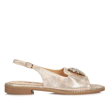 Eleganckie płaskie sandały S.Barski KV51-083 LT.GOLD