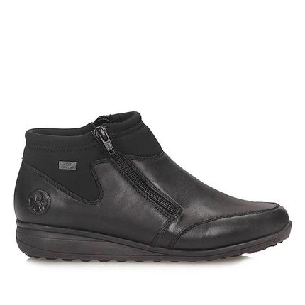 Eleganckie czarne botki damskie na klinie Rieker 47270-00