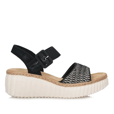 Wygodne sandały damskie na koturnie Rieker 69176-00