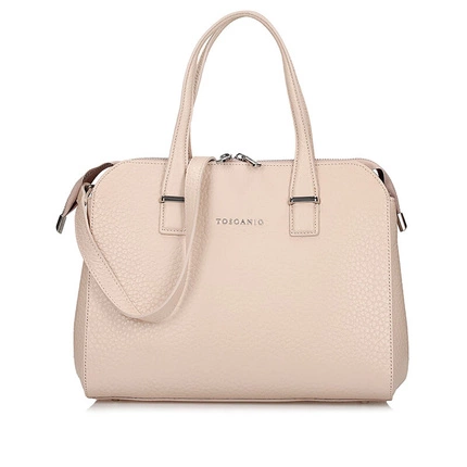 Elegancka skórzana Torebka kuferek Toscanio F58 pudrowy róż