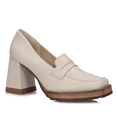 Stylowe Półbuty na wysokim klocku EXQUISITE 1422 beżowe