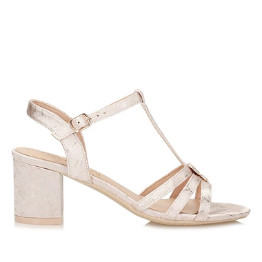 Stylowe skórzane sandały damskie na obcasie Vinceza 20274 BE beżowy