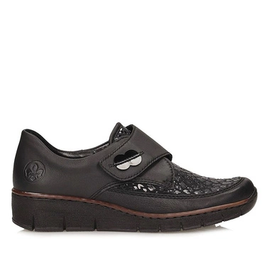 Stylowe czarne półbuty damskie na rzep Rieker 537C0-00