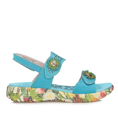 Sandały damskie Laura Vita 0007692 SANAO 53- Turquoise- F2 niebieski na rzep z wolną piętą