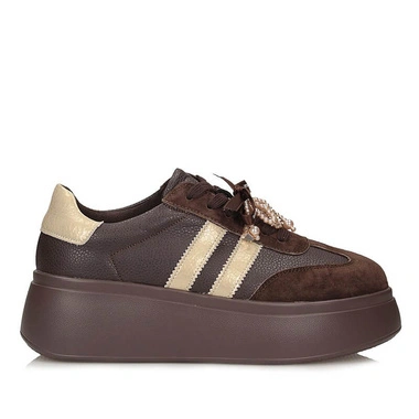 Sneakersy damskie S.Barski GR62-6012 COFFEE brązowe sznurowane na platformie skórzane