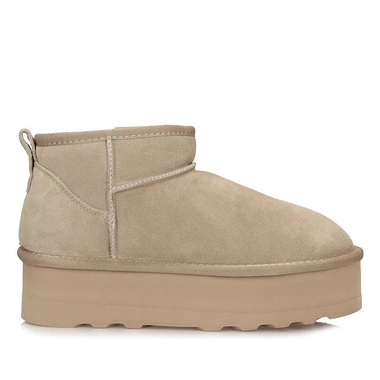 Modne beżowe botki śniegowce damskie na platformie Potocki 24-37304BG