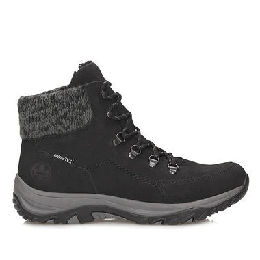 Botki damskie Rieker M9610-00 czarne trekkingowe sznurowane na platformie ocieplane