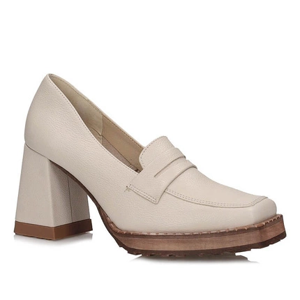 Stylowe Półbuty na wysokim klocku EXQUISITE 1422 beżowe