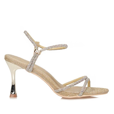 Złote wizytowe sandały damskie na szpilce Potocki 25-20326 GD