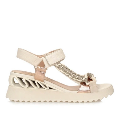 Sandały damskie S.Barski CR61-3071 WHITE białe skórzane na koturnie