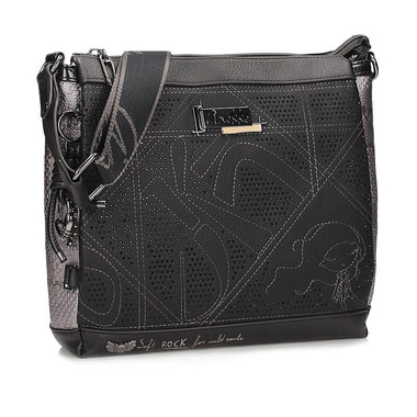 Torebka damska Anekke 43753-039 BOLSO HANDBAG BANDOLERA SINTETICO czarna listonoszka jednokomorowa zapinana na zamek z logowanym paskiem