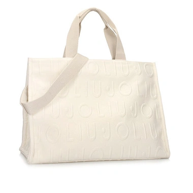 Torebka damska Liu Jo 2A6026 T0300 94111 White cream kremowa shopperka tote z materiału tekstylnego na zamek z długim logowanym paskiem