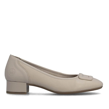 Czółenka damskie Rieker 43453-62 beżowe wsuwane skórzane