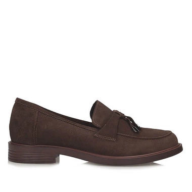 Półbuty mokasyny wsuwane damskie Sempre 24-651 brąz-zamsz