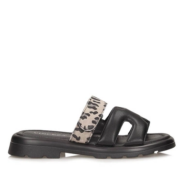 Stylowe skórzane damskie klapki Vinceza 66769 BK panterka