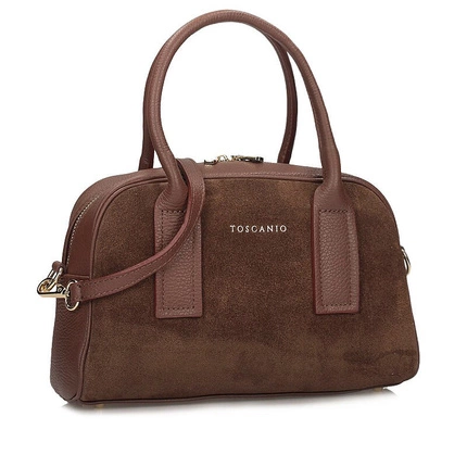 Stylowa Skórzana włoska Torebka kuferek Toscanio G122 BRĄZ D21