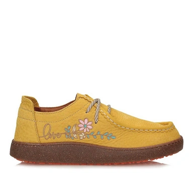 Półbuty damskie Ravini 261001 MUSTARD NUBUCK LOVE żółte skórzane barefoot sznurowane na platformie