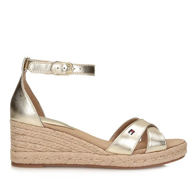 Sandały damskie Tommy Hilfiger FW0FW093330HSW8B MID WEDGE gold złote espadryle na koturnie