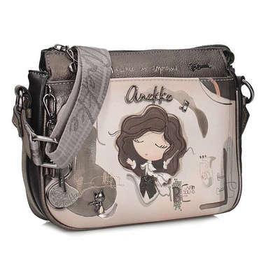 Torebka damska Anekke 43803-062 BOLSO HANDBAG BANDOLERA SINTETICO ORCHESTRA beżowa listonoszka jednokomorowa zapinana na zamek z logowanym paskiem