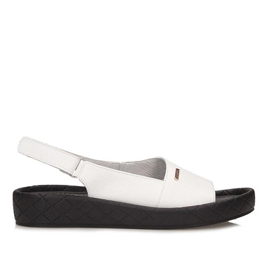 Skórzane Sandały na platformie Sempre 25-960 biały groch