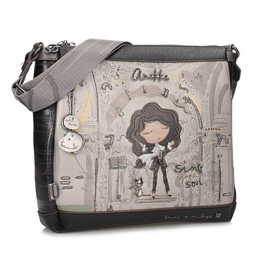 Torebka damska Anekke 43803-039 BOLSO HANDBAG BANDOLERA SINTETICO ORCHESTRA szara listonoszka jednokomorowa zapinana na zamek z logowanym paskiem
