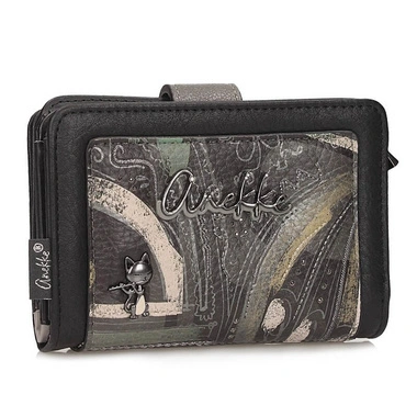 Portfel damski Anekke 43819-902 BILLETERO WALLET SINTETICO ORCHESTRA czarny średni zapinany na zamek i zatrzask