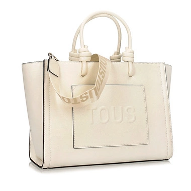Torebka damska Tous SHOPPER M. AMAYA T LA RUE NEW BEIGE 2002025601 beżowa shopperka do ręki i na ramię z logowanym paskiem na zamek