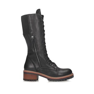 Komfortowe wysokie sznurowane botki Manitu 970035-01 schwarz
