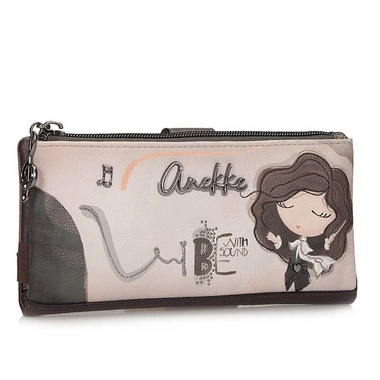 Portfel damski Anekke 43809-906 BILLETERO WALLET SINTETICO ORCHESTRA beżowy duży zapinany na zamek i zatrzask