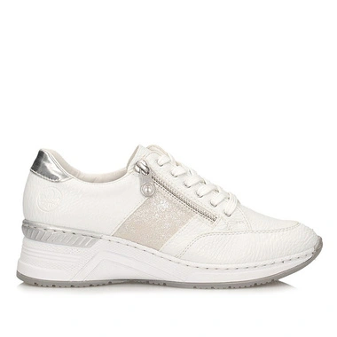 Sneakersy damskie Rieker N4322-80 półbuty białe sznurowane na platformie