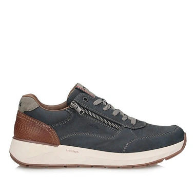 Półbuty męskie Rieker 11504-14 blue granatowe sneakersy na platformie na zamek sznurowane