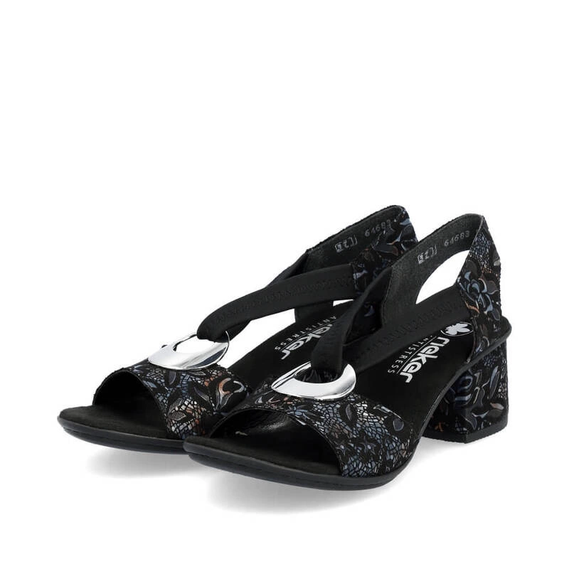 Eleganckie sandały damskie na obcasie Rieker 64683-91 czarne